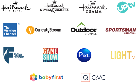 Hallmark Channels, UpTV, Game Show Network, Outdoors Channel Sportsman Channel, and more. TV, Phone, Tablet - Roku and Amazon Fire